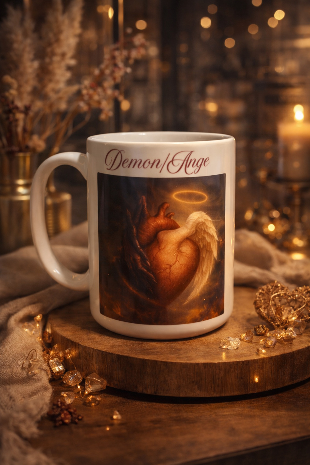 Tasse Dualité Sacrée – Cœur Ange & Démon – 15 oz