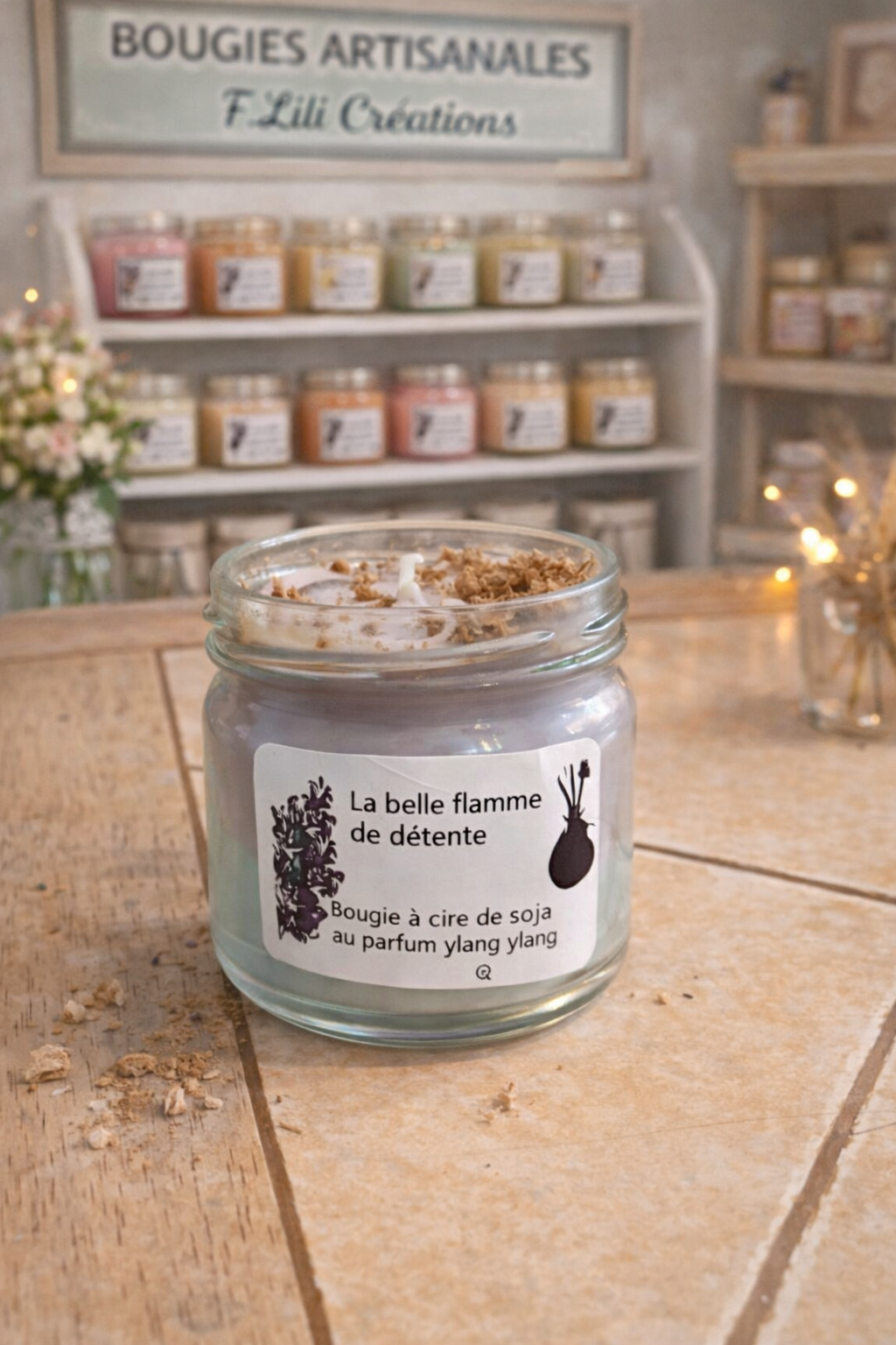 Bougie artisanale cire de soja Ylang-Ylang 300 g – F.Lili Créations