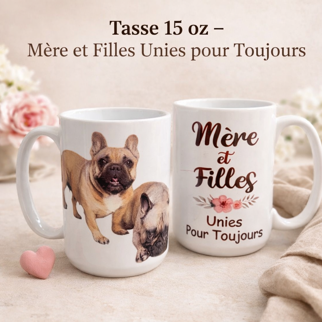 Tasse 15 oz – Mère et Filles Unies pour Toujours | Bouledogue Français