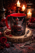 Tasse 15 oz Rose Rouge Couronnée – Grande tasse gothique chic intérieur rouge | F.liLi Créations