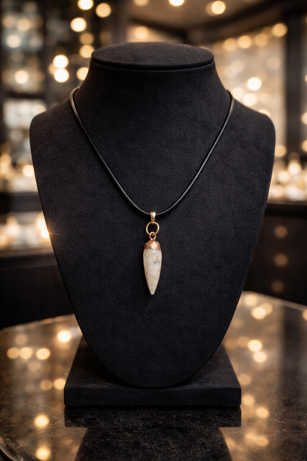 Collier Pointe Lumière – Pierre Naturelle Beige