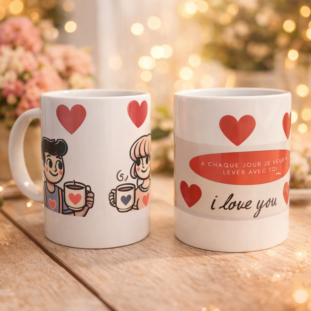 Tasse Amour Matinal – Couple & Café (15 oz)