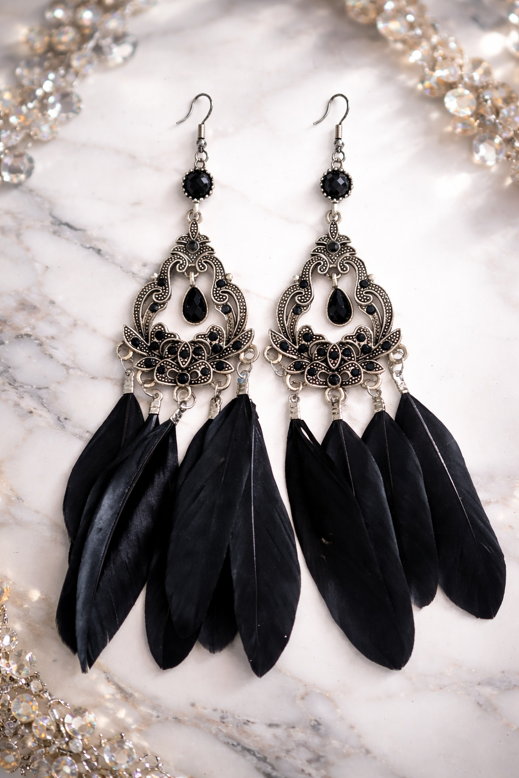 Boucles d’Oreilles Luxe Bohème Noire Élégance