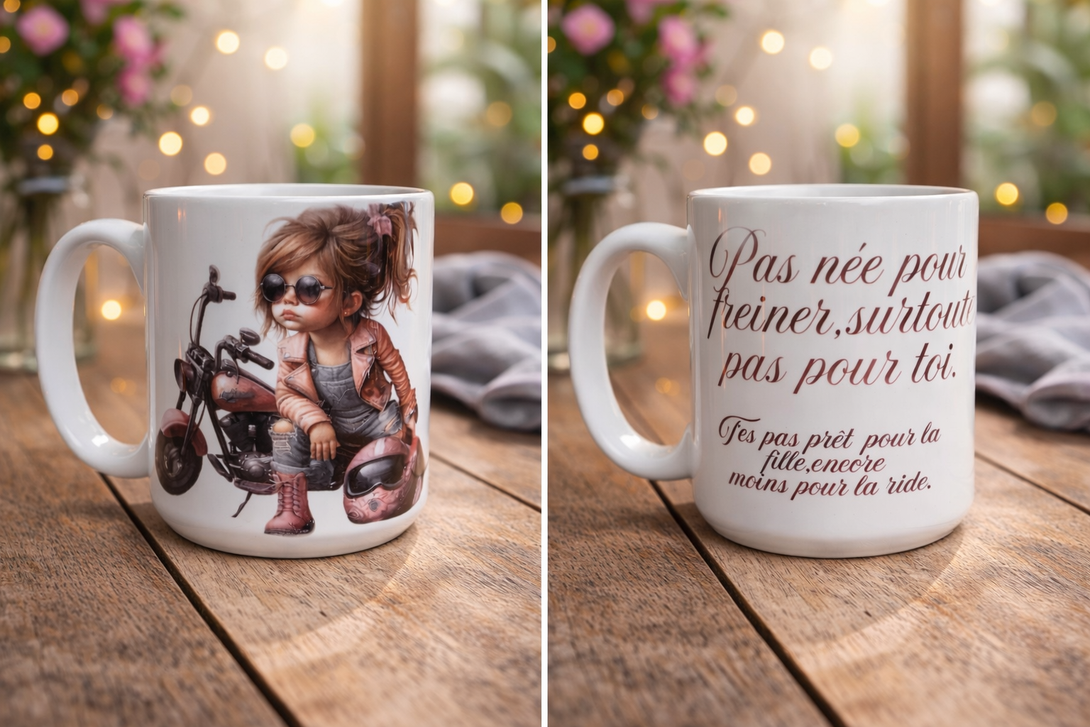Tasse “Pas née pour freiner” – Édition Rebelle Girl