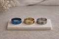 Bague acier inoxydable – Ensemble 3 styles élégantsgrandeur 17  (bleu, or et empreinte patte)