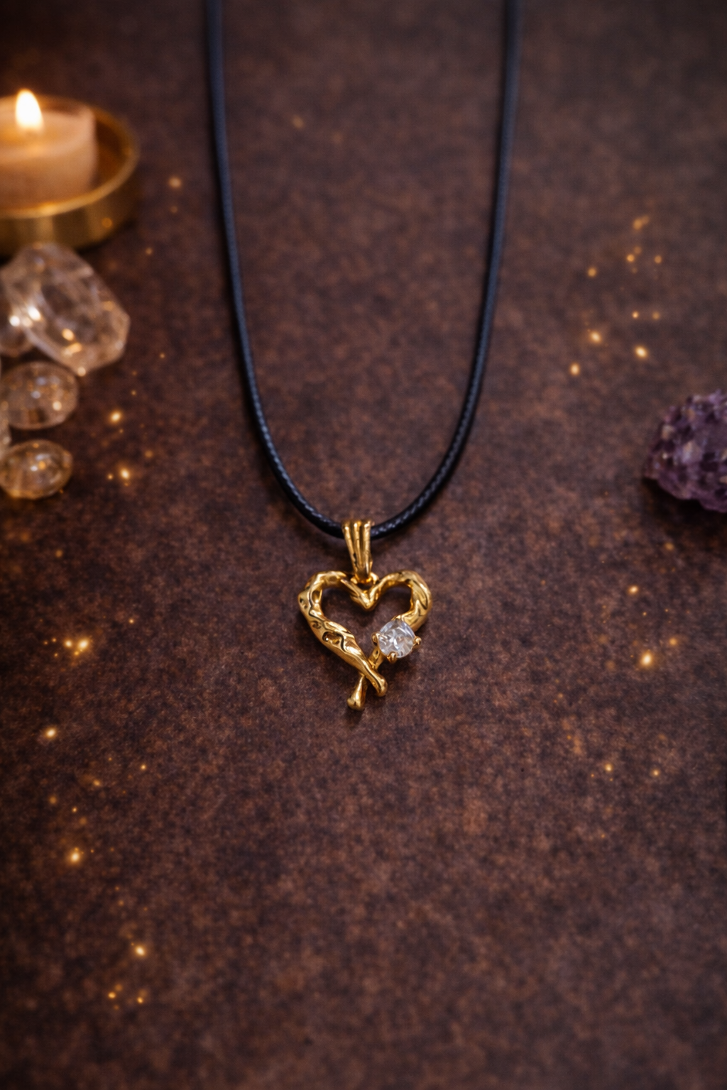 Collier cœur doré avec pierre – pendentif en acier inoxydable