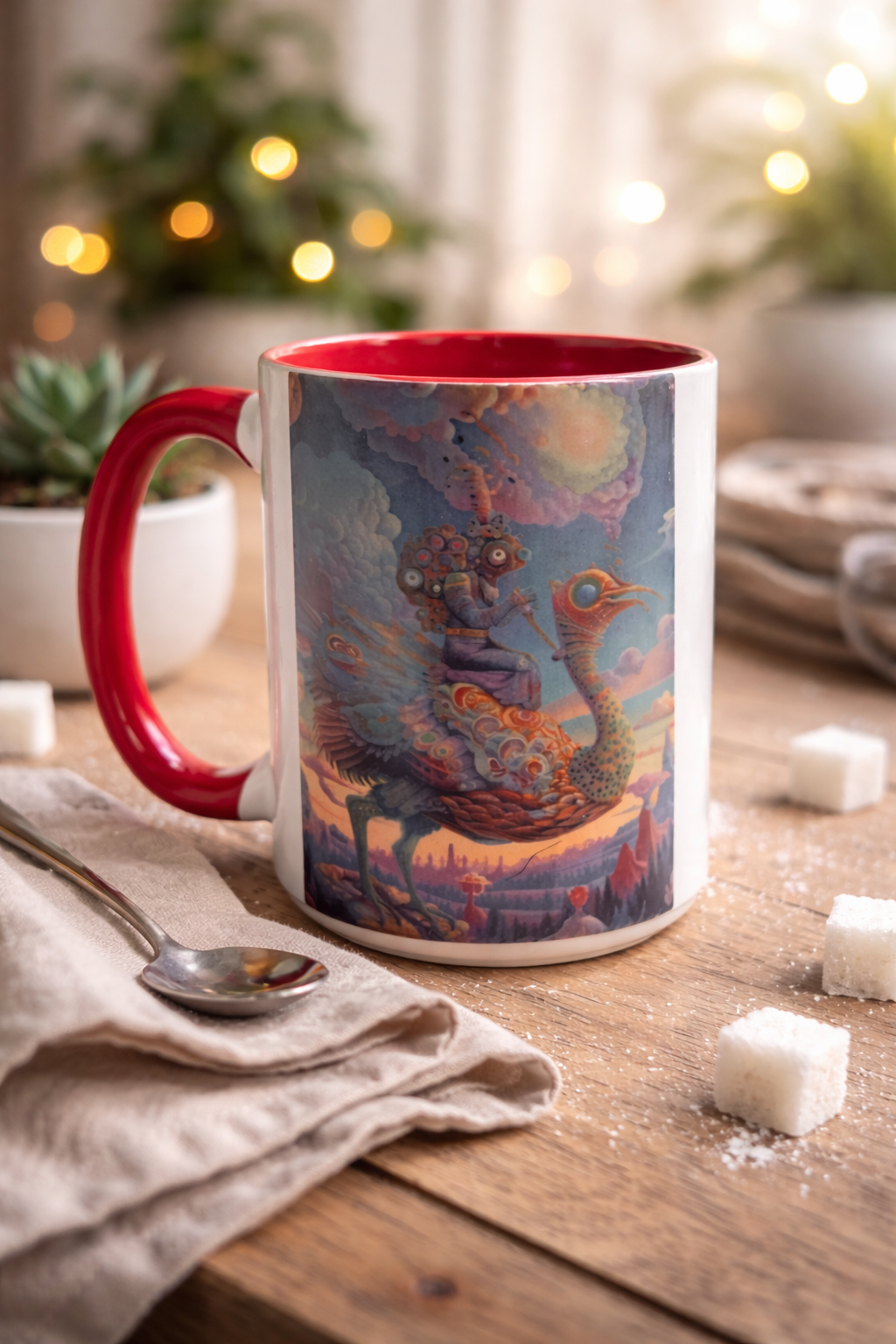 Tasse artistique fantaisie – Mug céramique poignée rouge