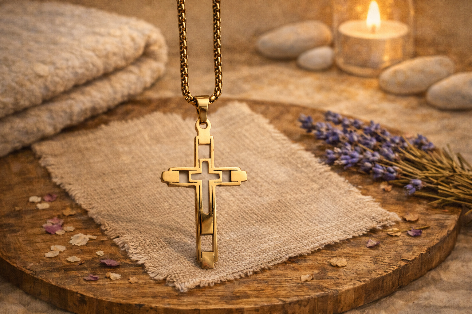 Chaîne avec pendentif croix en acier inoxydable – 58 cm