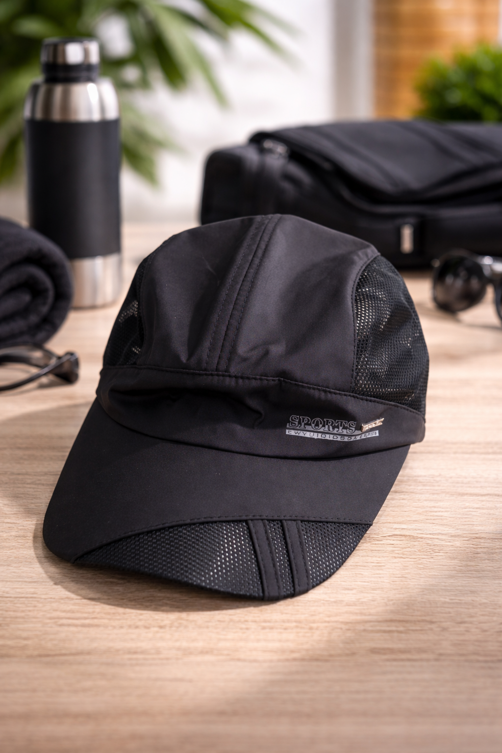 Casquette sport noire respirante – ajustable