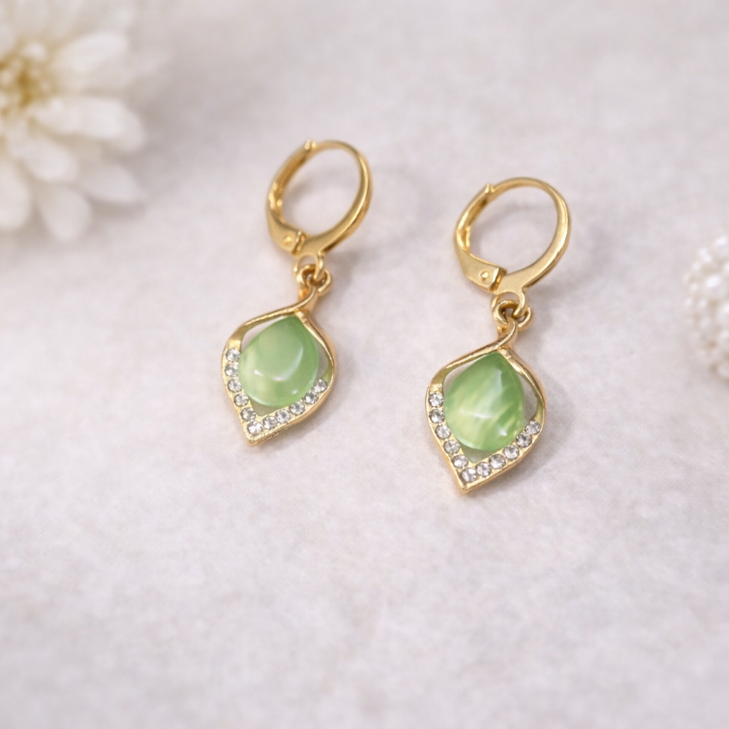 Boucles d’oreilles pierre verte élégante – Tige en acier inoxydable