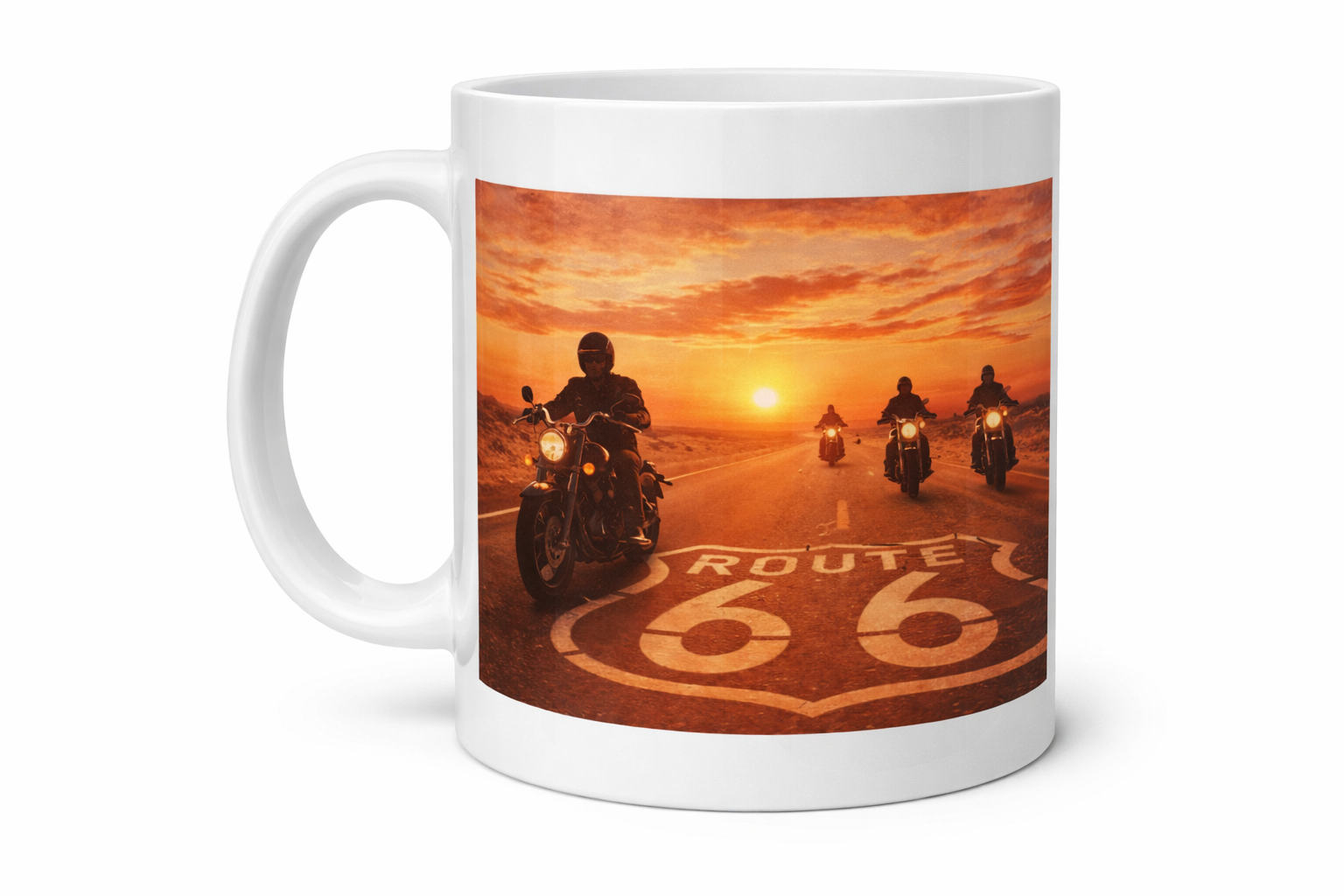 Tasse Route 66 Motards au coucher du soleil – 20 onces