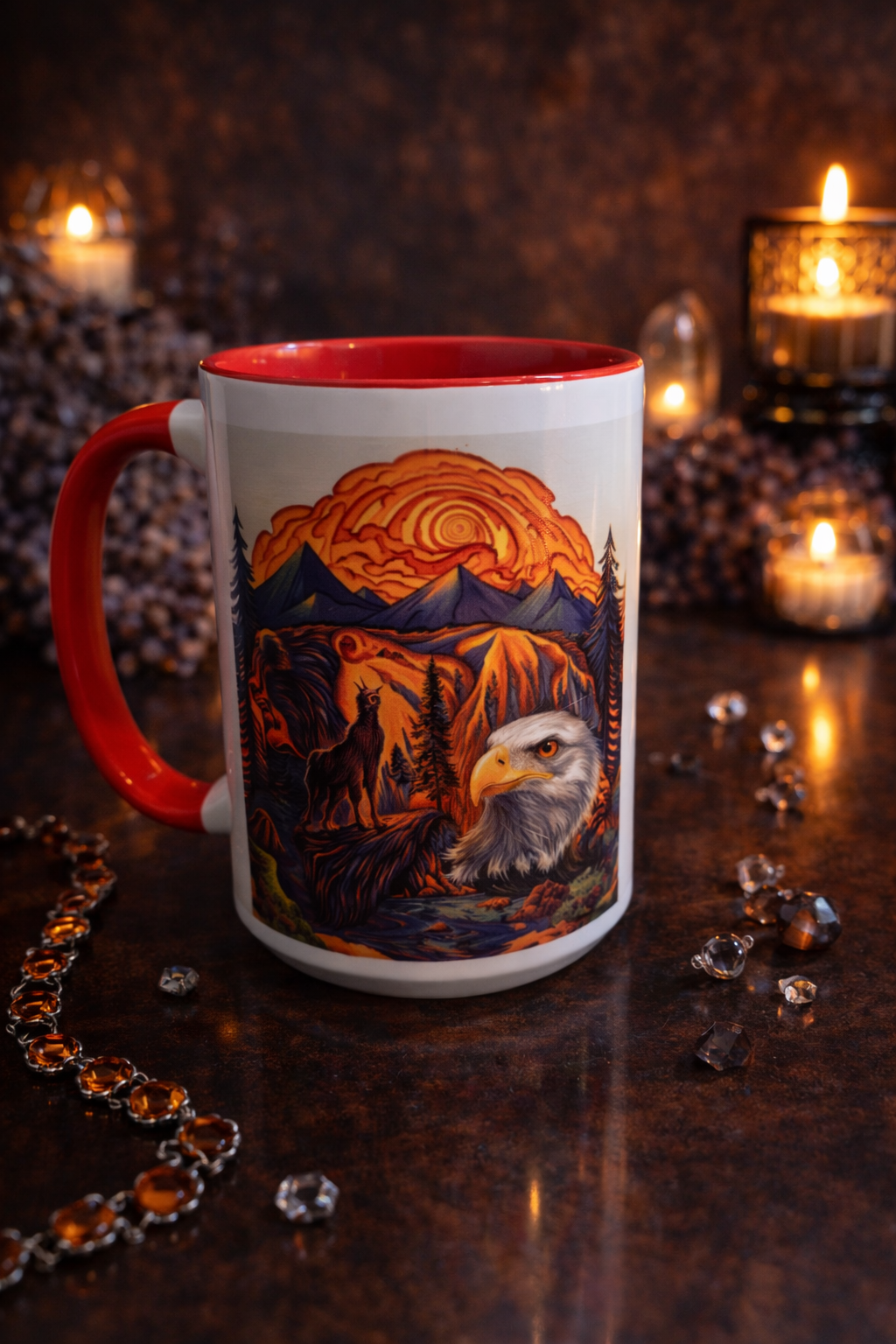 Tasse Nature Sauvage – Aigle Majestueux & Empreinte d’Ours 15 oz