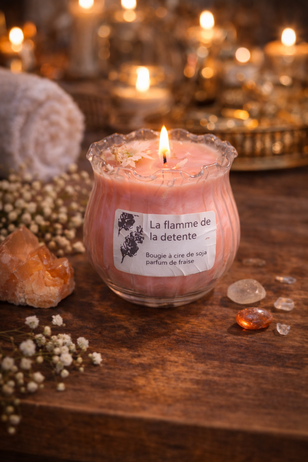 Bougie cire de soja fraise 250 g – La flamme de la détente