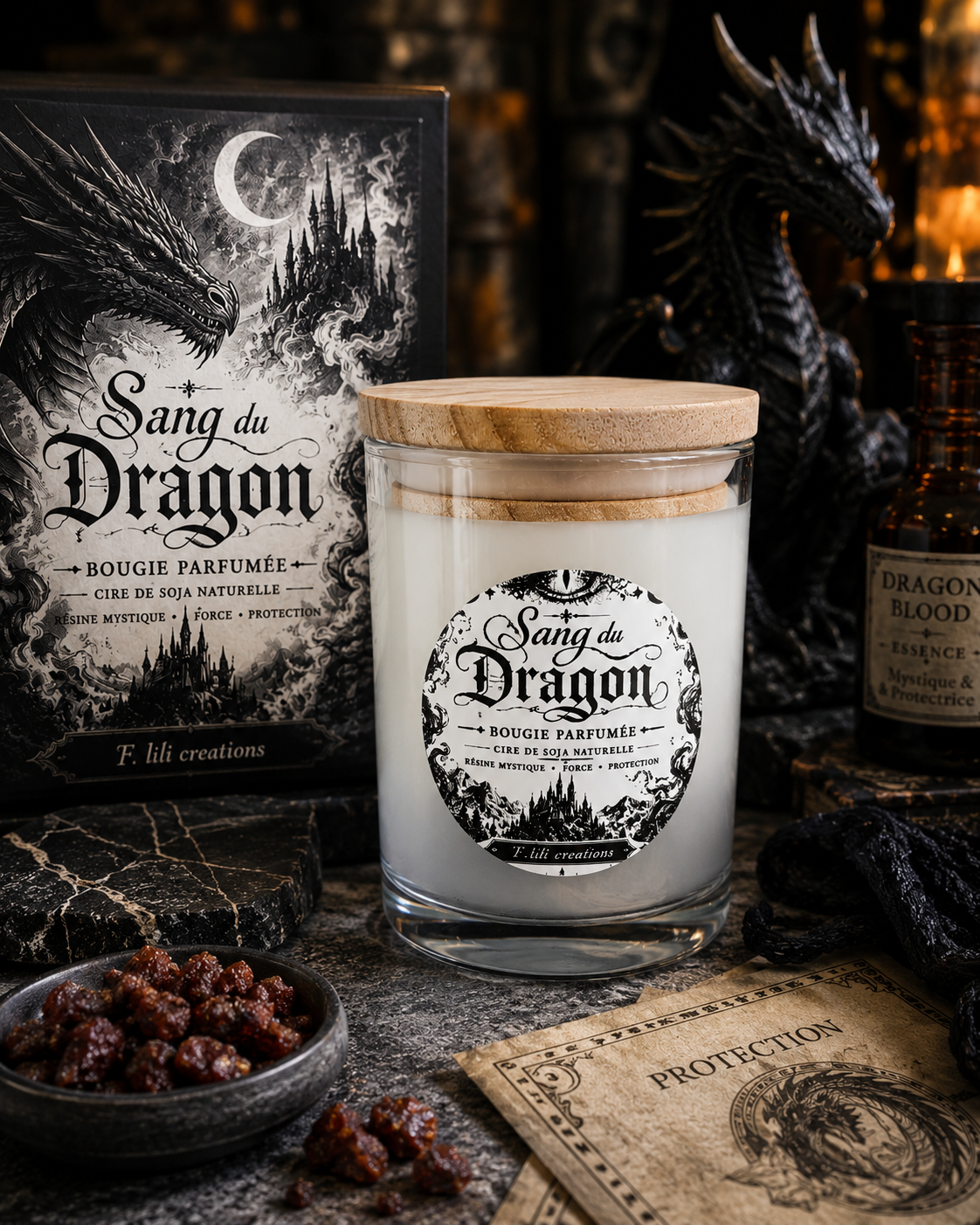 Bougie Mystique “Sang du Dragon” – Cire de Soja Naturelle 350 g