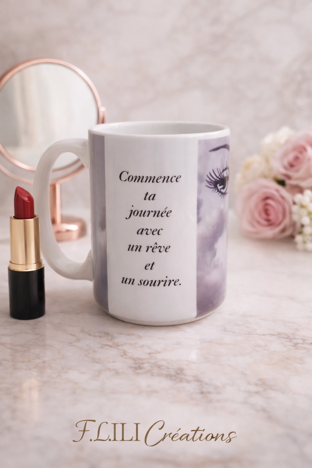 Tasse inspirante – Commence ta journée avec un rêve et un sourire