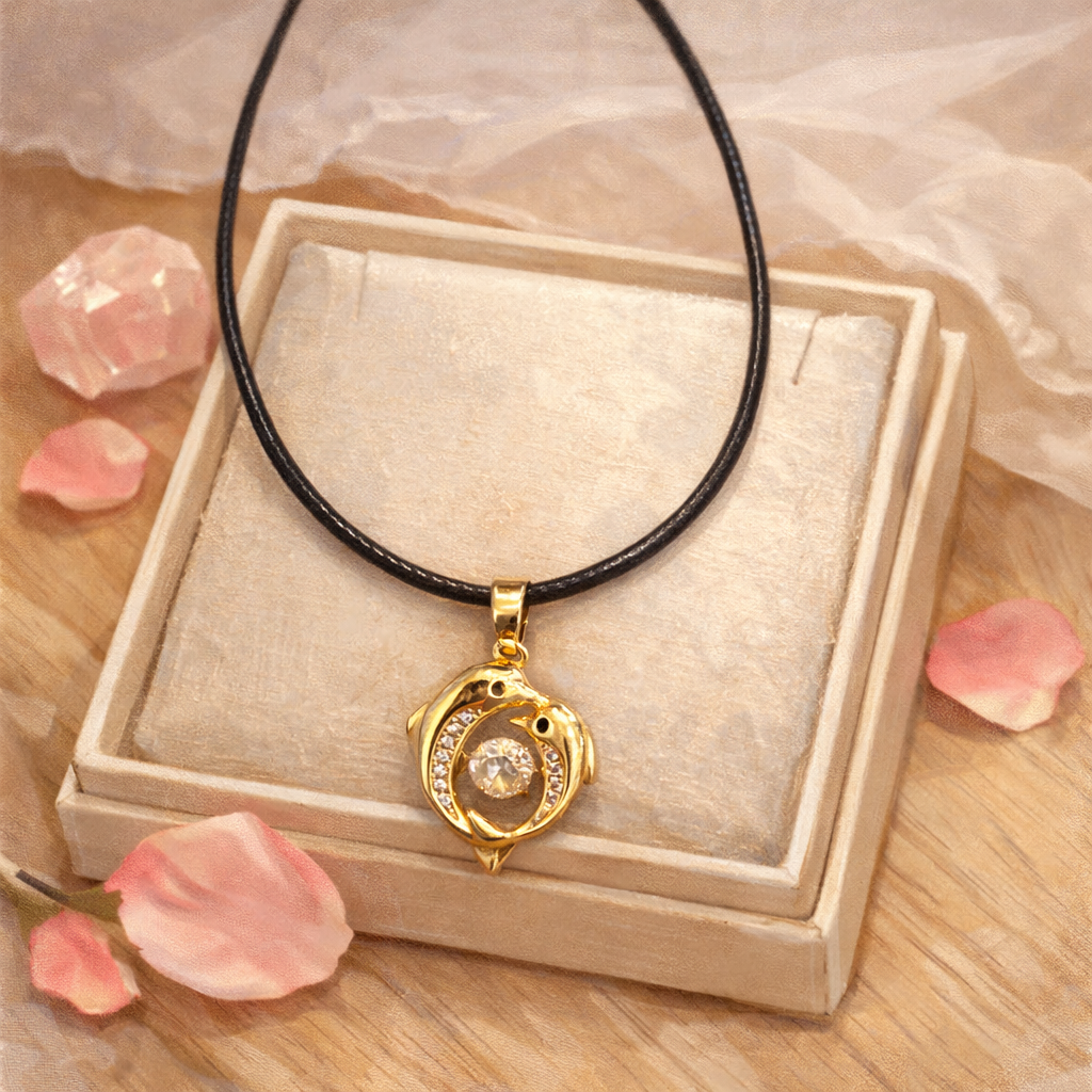 Collier pendentif cristal doré – acier inoxydable 42 cm