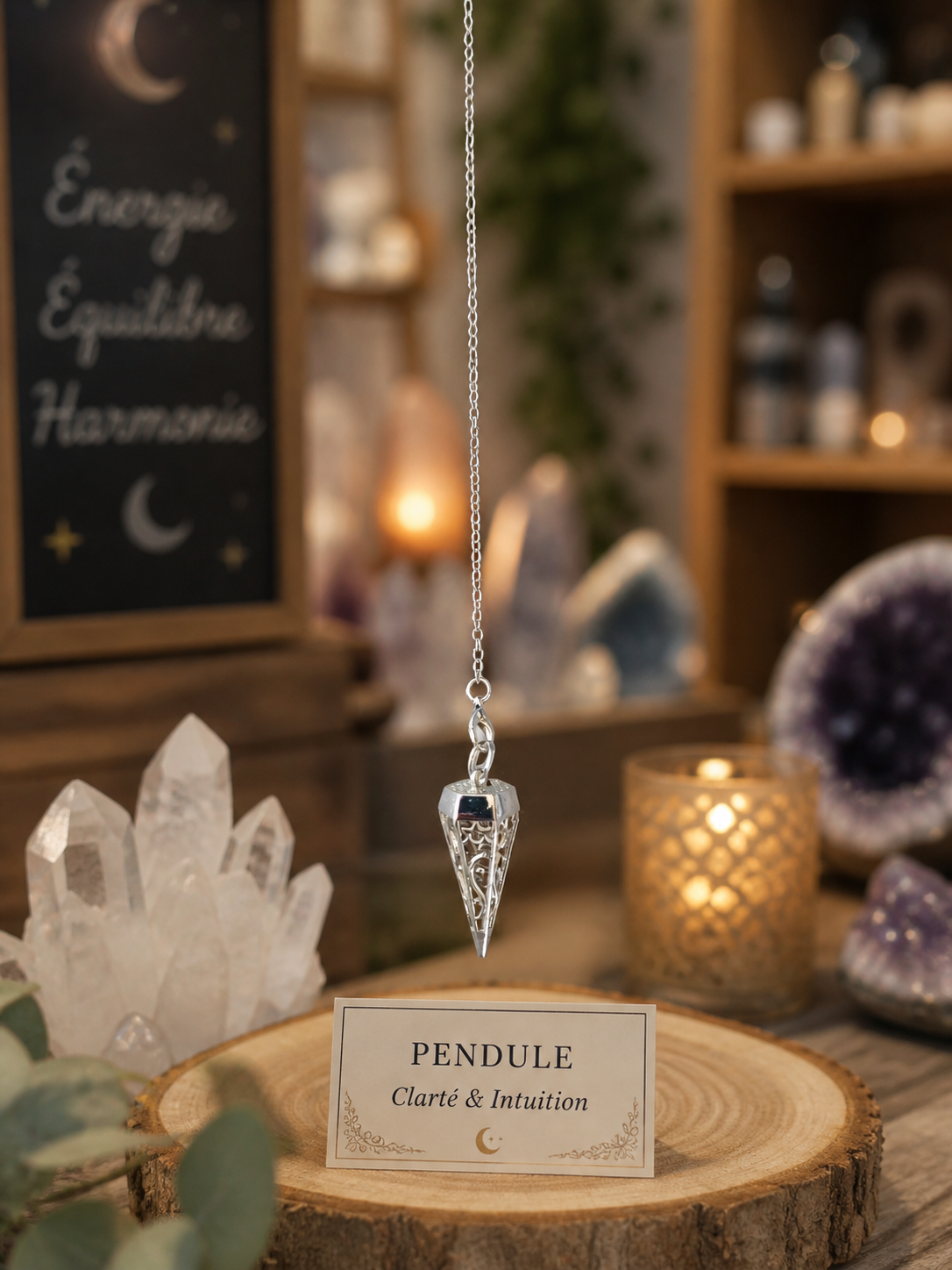 Pendule divinatoire argenté – Outil d’intuition et guidance spirituelle