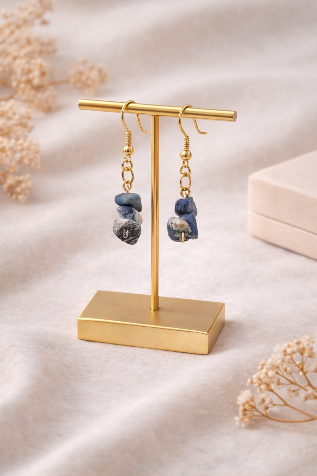 Boucle d'oreille superbe grise et bleu