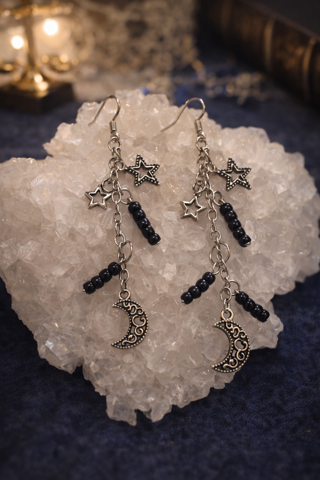 Boucles d’oreilles lune et étoiles – Acier inoxydable 7 cm