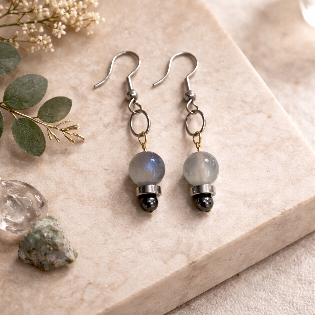 Boucles d’oreilles Élégance Lunaire – pierres grises