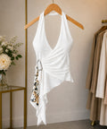 Haut Élégance Sculptée – Blanc Perle