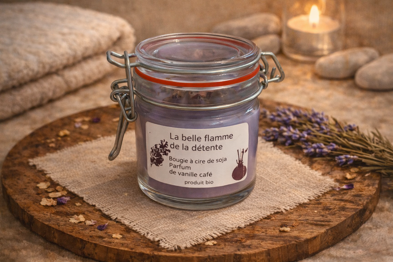 Bougie artisanale 275 g vanille & café – Cire de soja | F.liLi Créations