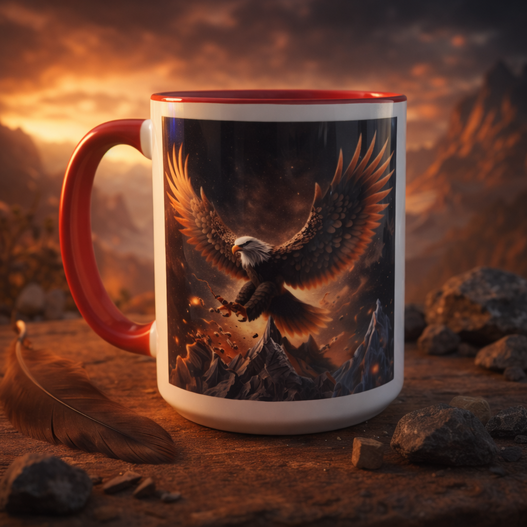 Tasse Aigle Majestueux – Mug artistique avec poignée rouge