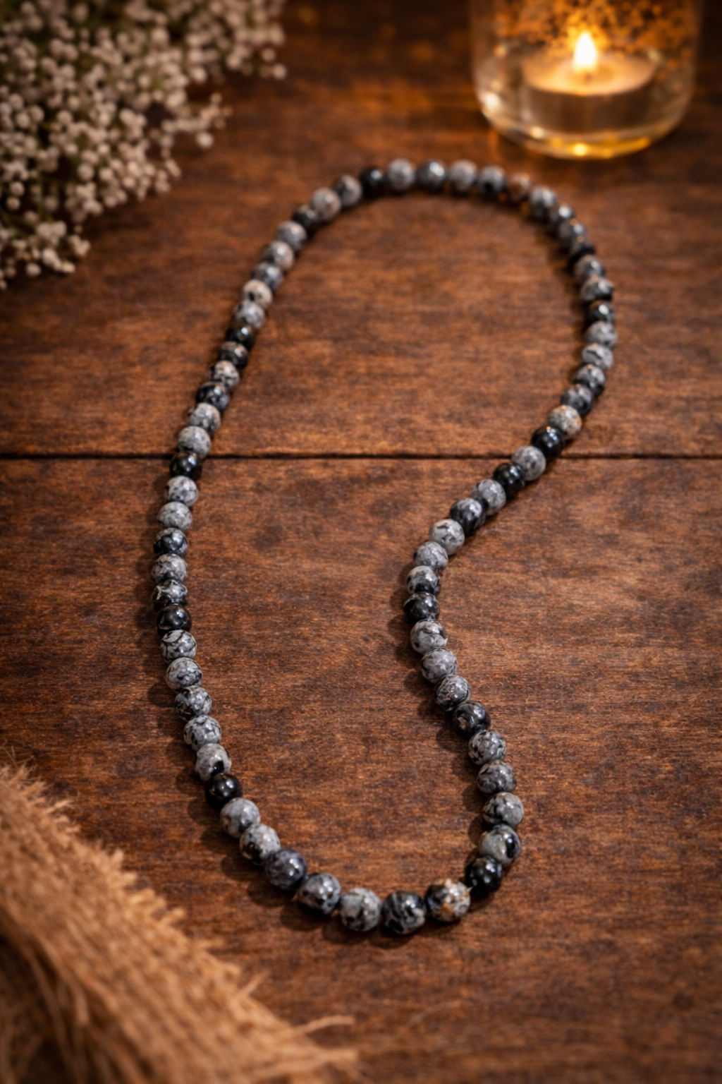 Collier Perles Naturelles Noires et Grises – Élégance Minérale 60 cm