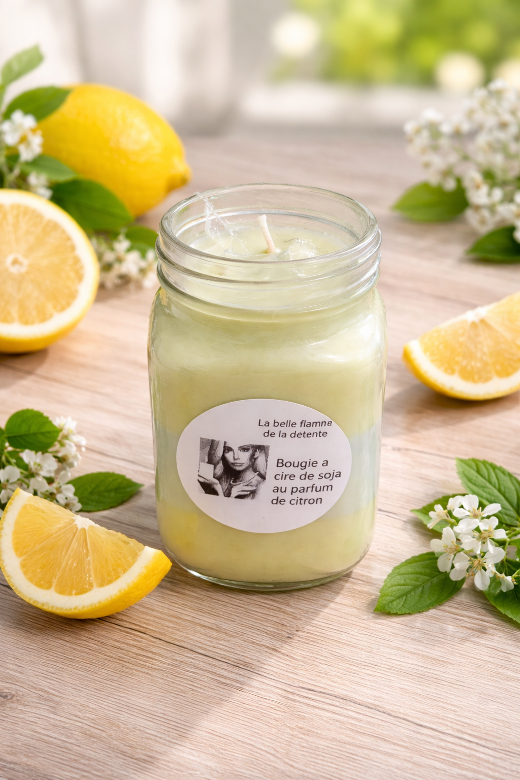 Bougie naturelle cire de soja – Parfum citron frais