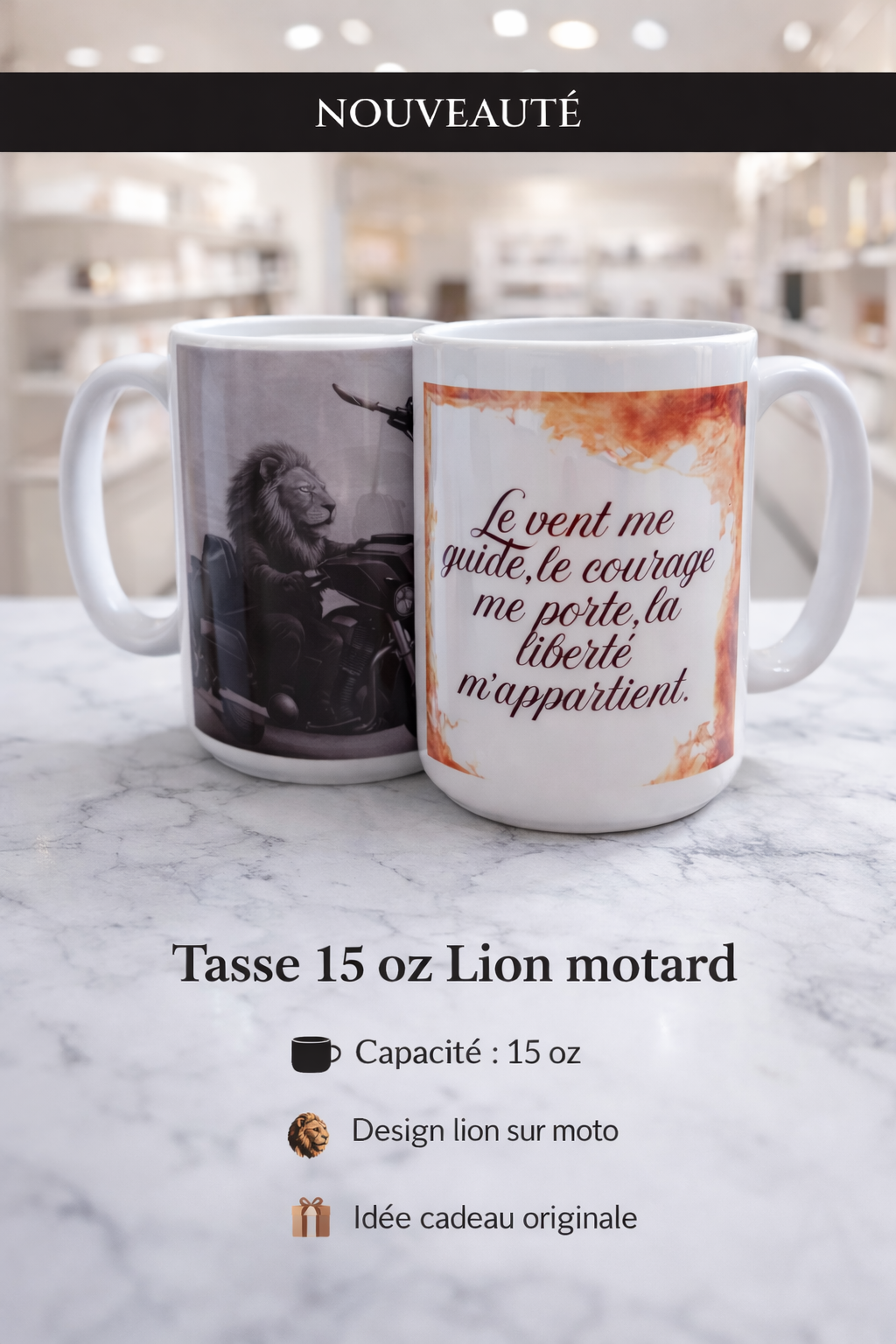 Tasse 15 onces – Lion motard esprit liberté