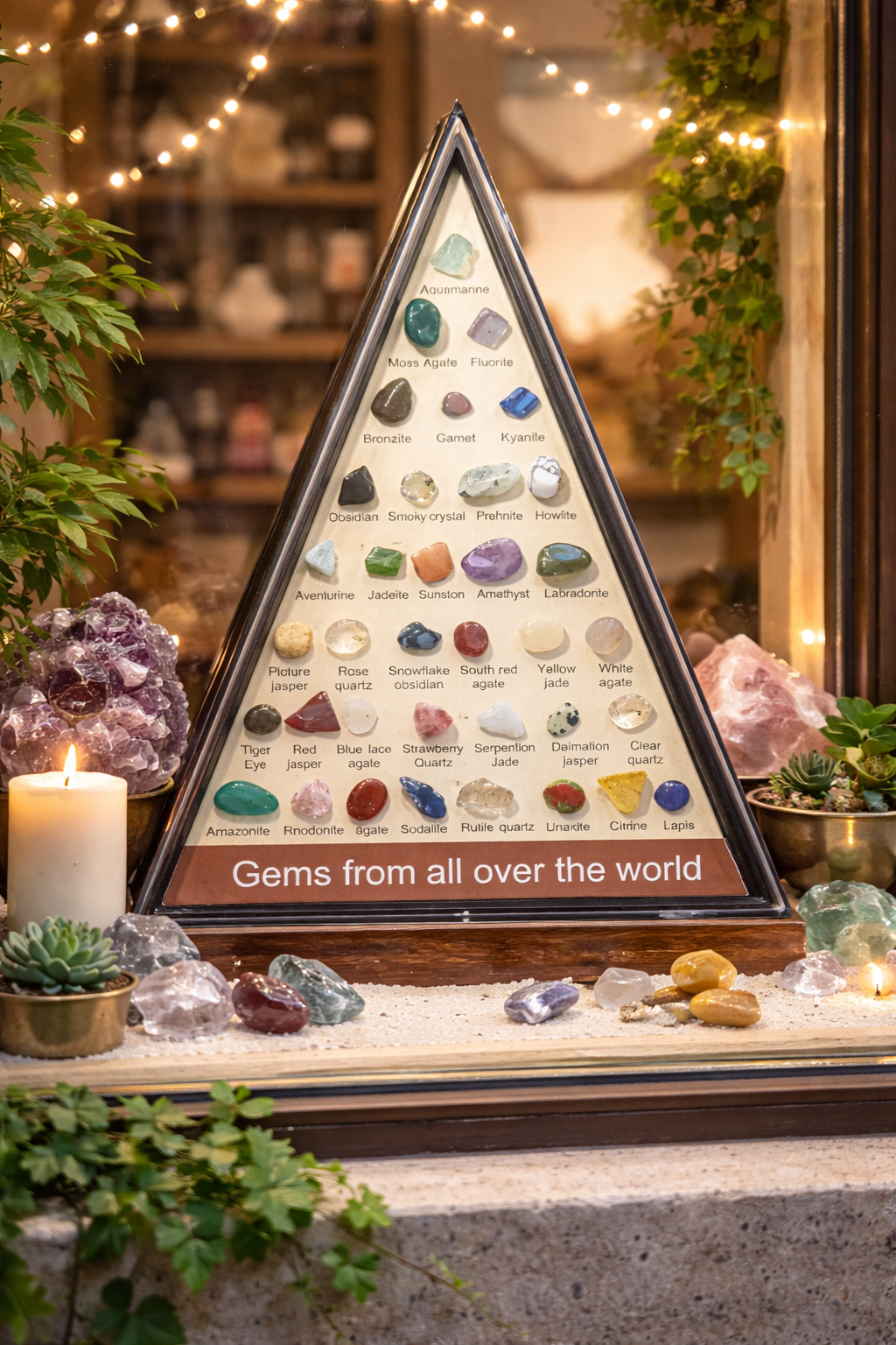 Présentoir Triangulaire de Pierres du Monde – Collection Énergie & Découverte