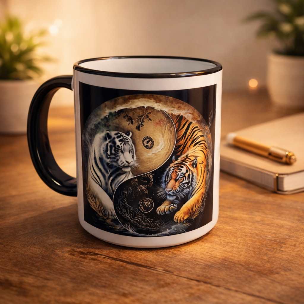 Tasse Yin Yang tigres – 11 oz | Tasse tigre blanc et tigre orange