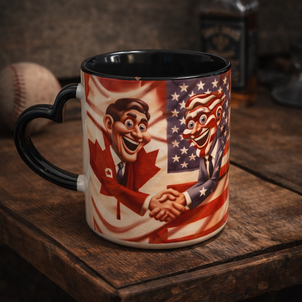 Tasse humour politique Canada USA – poignée cœur 11 oz