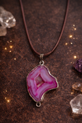 Collier pierre naturelle rose – pendentif agate avec chaîne inox 45 cm
