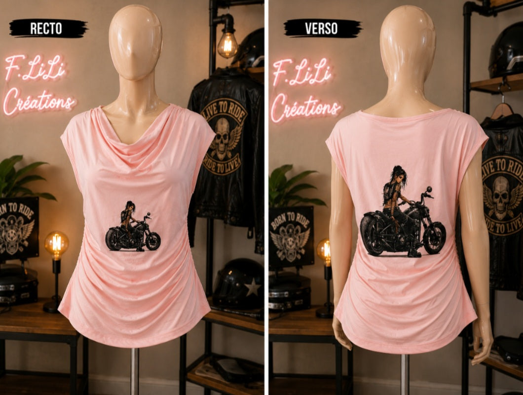 Chandail Biker Soul Recto Verso Rose – Polyester Femme