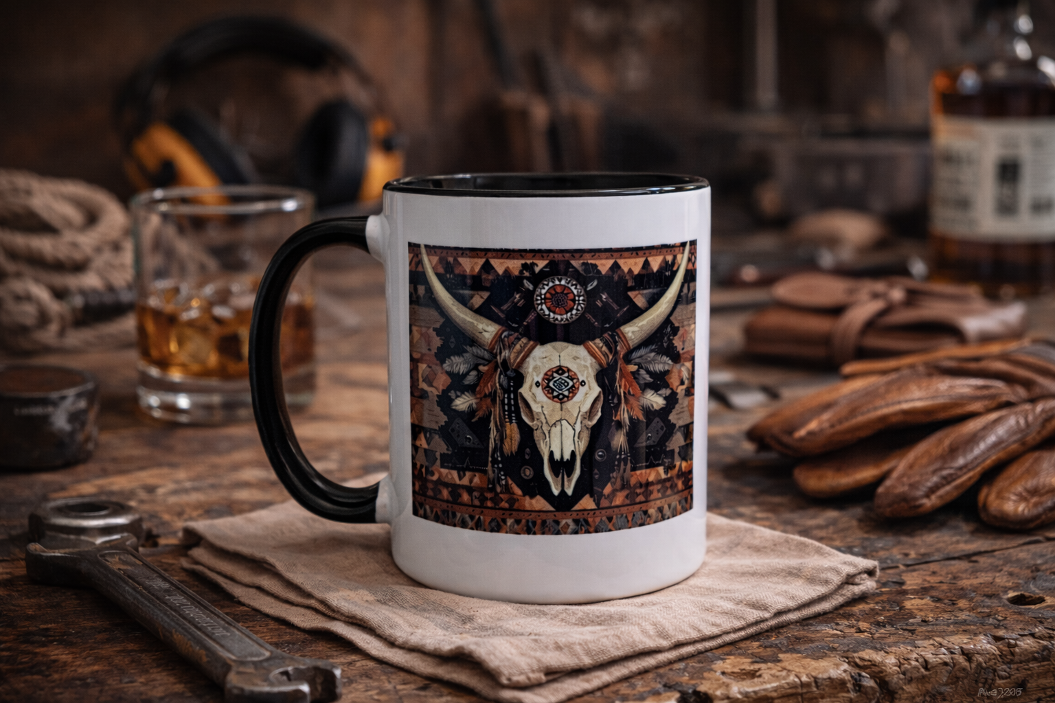 Tasse « Esprit Sauvage » – Crâne Longhorn – Grande tasse 11 oz