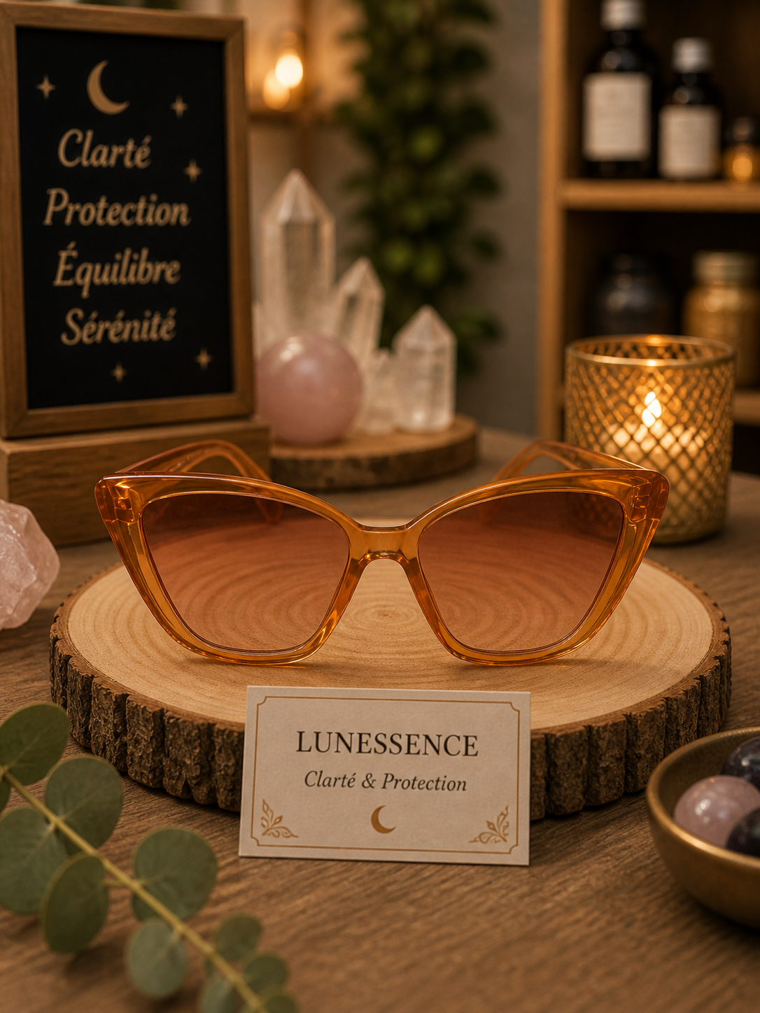 Lunettes solaires œil de chat ambrées – Élégance lumineuse