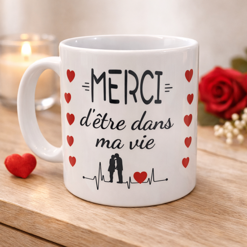 Tasse romantique 11 oz – Merci d’être dans ma vie