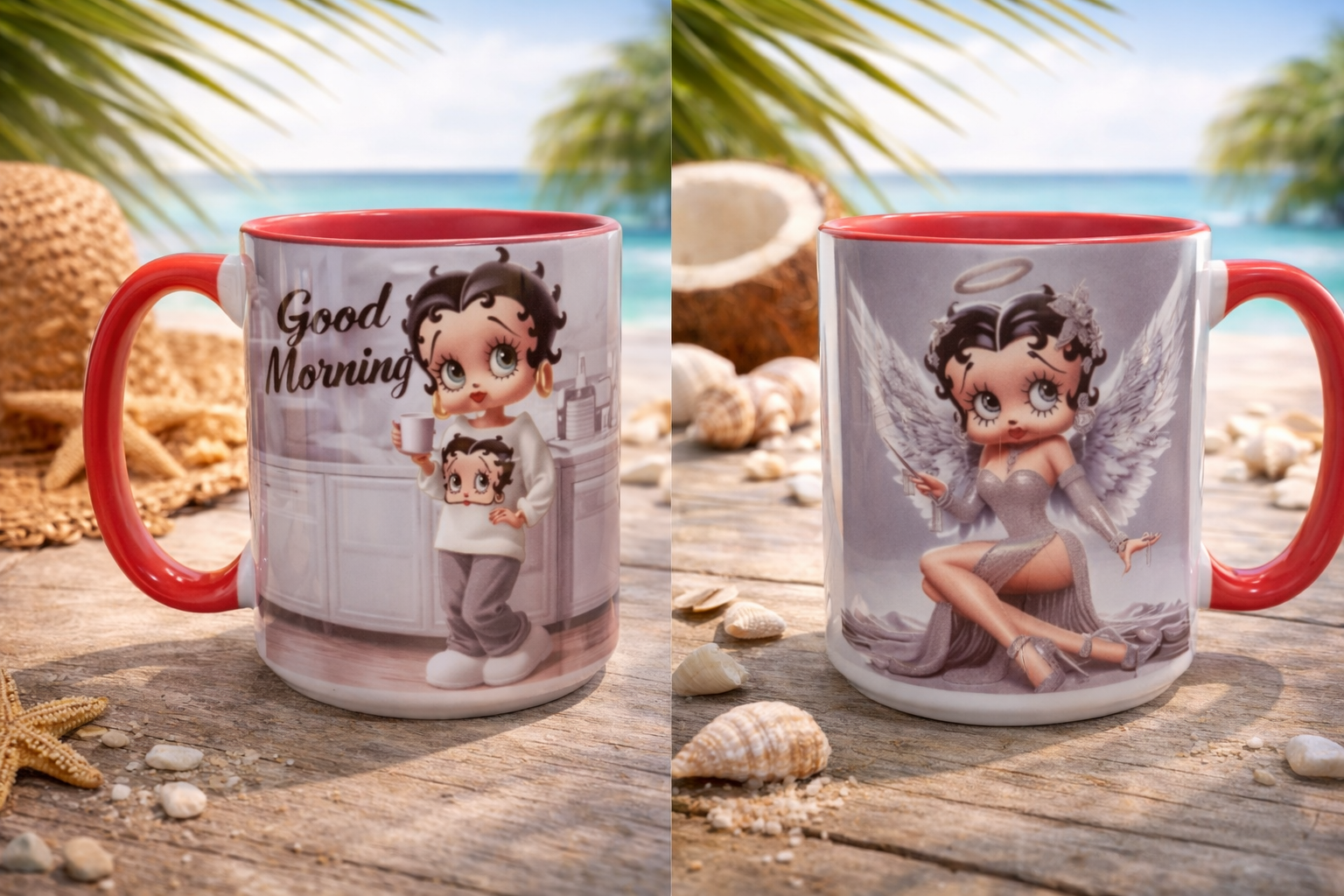 Tasse Betty Boop Ange – Good Morning | Mug céramique poignée rouge