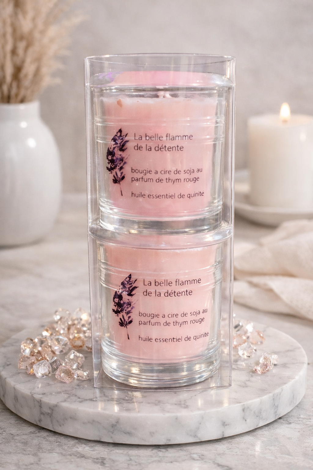 2 bougie a cire de soja parfum Thym Rouge