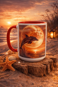 Tasse 11 oz – Dauphin Mystique & Lune Dorée au Coucher du Soleil