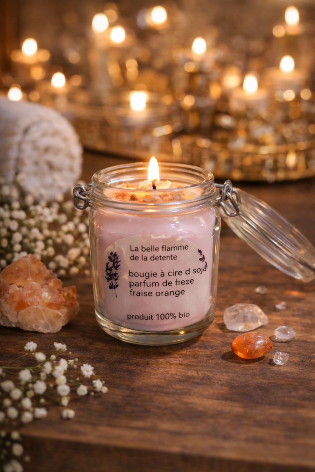 Bougie fraise orange 250 g – Cire de soja | F.LILI Créations