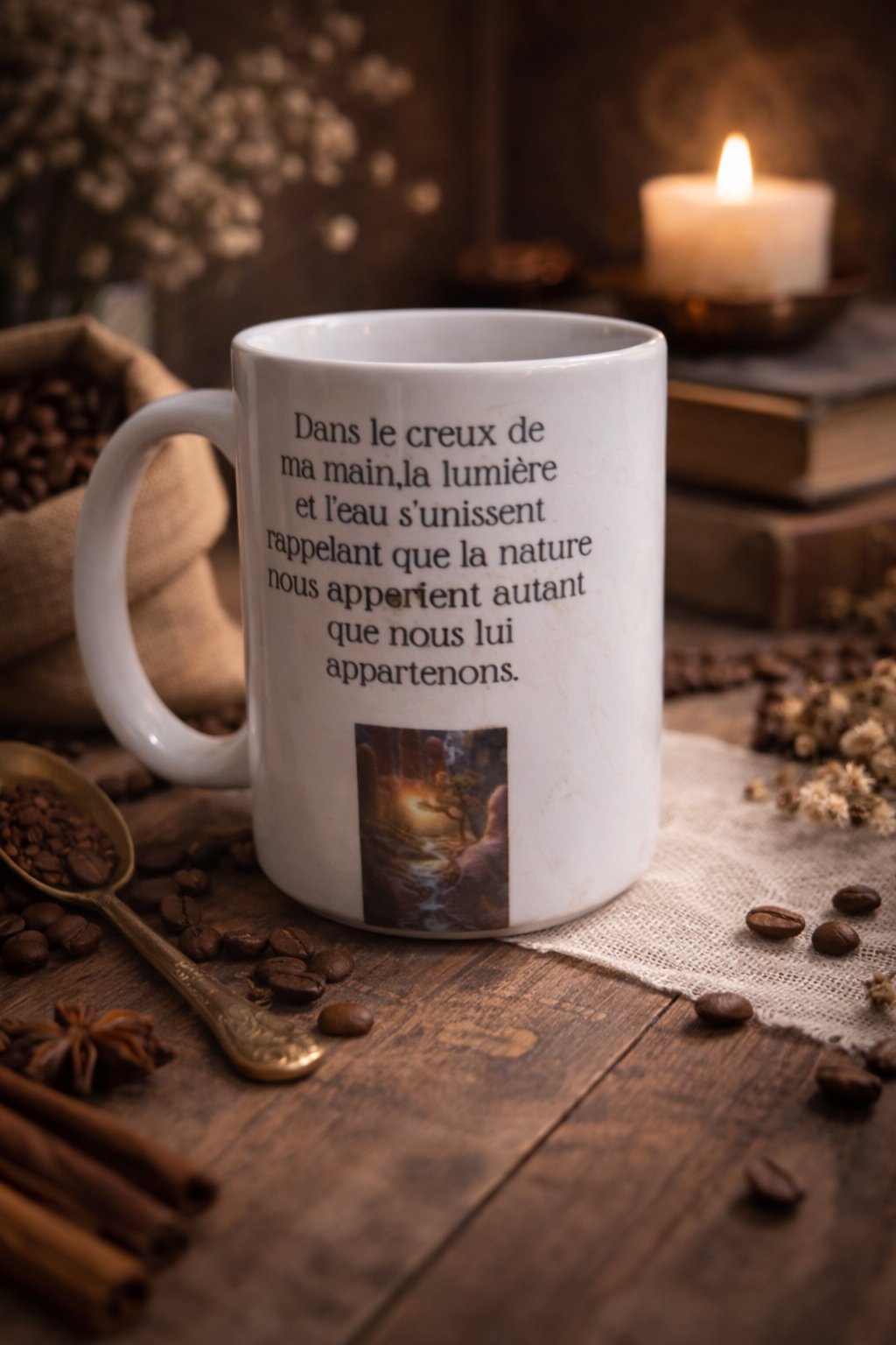 Tasse artistique "Lumière de la nature" – 15 oz