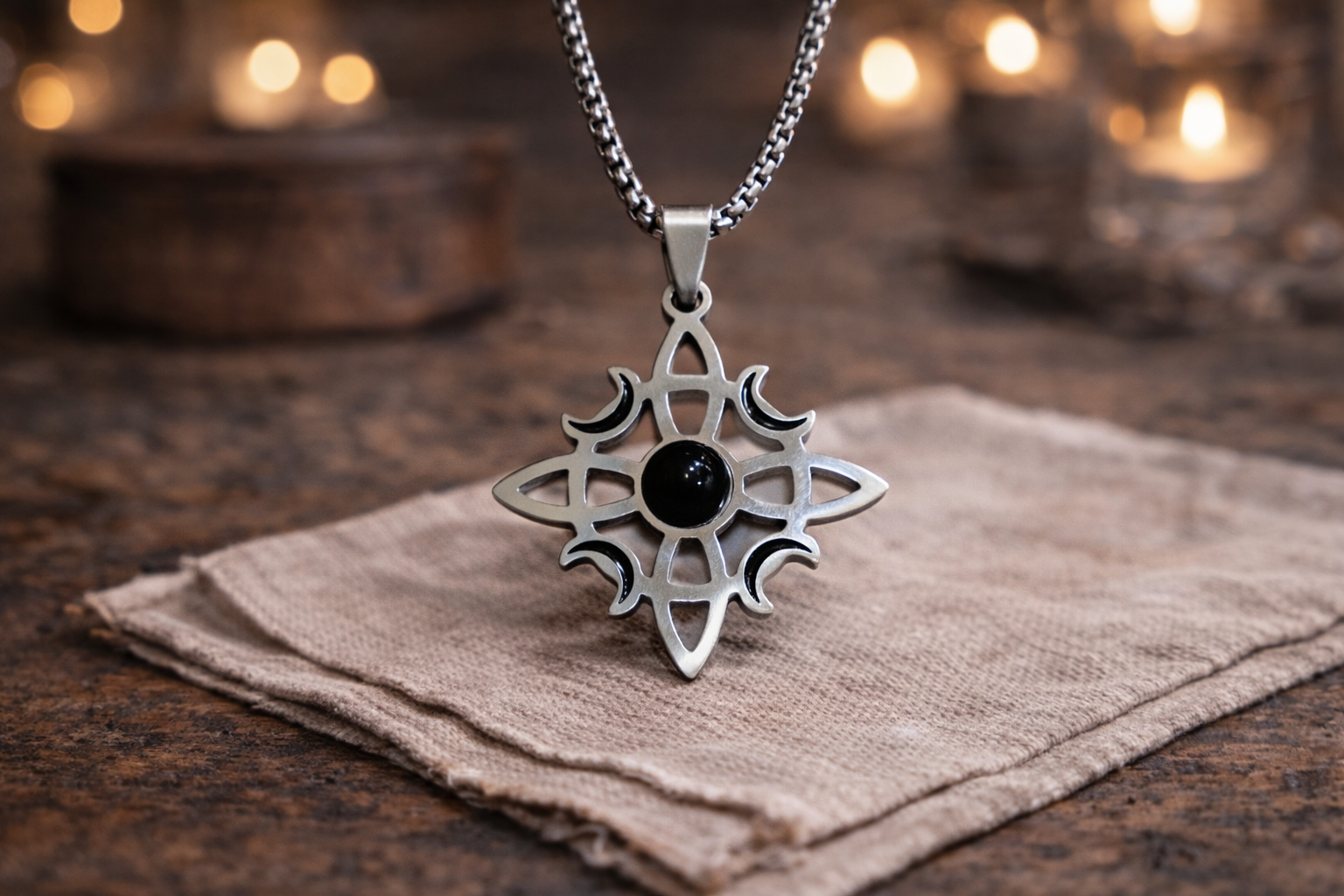 Collier Étoile Mystique avec pierre noire – Chaîne 56 cm