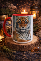 Tasse 15 oz Tigre Royal – Grande tasse café animal sauvage avec intérieur rouge