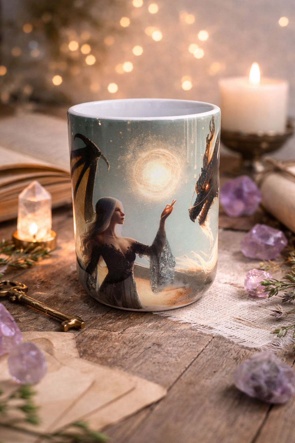 .Tasse féerique Dragon et Lumière – 15 oz