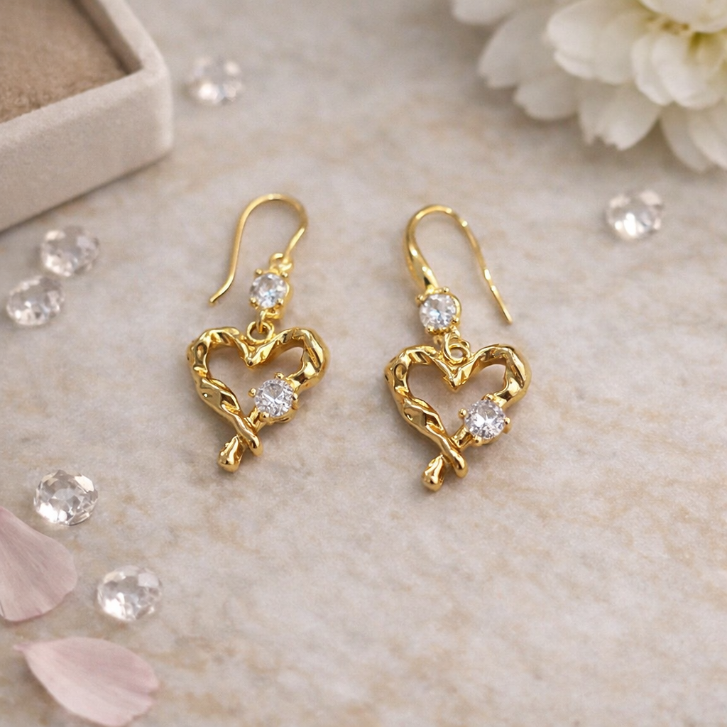 Boucles d’oreilles cœur en acier inoxydable – finition dorée