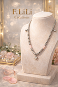 Collier perles argentées avec cœur – acier inoxydable 46 cm