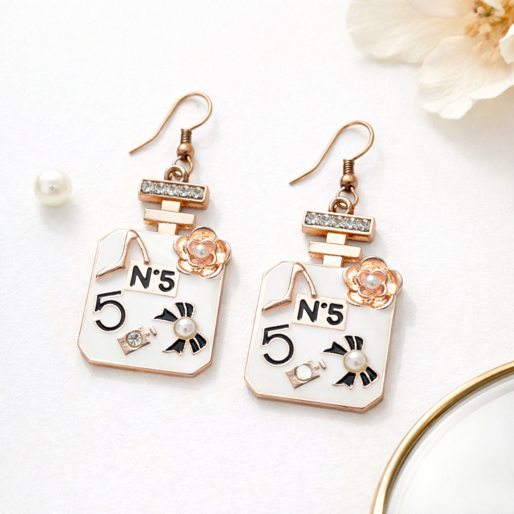 Boucles d’oreilles Élégance N°5 – Blanc & Or Rosé – Tiges en Stainless