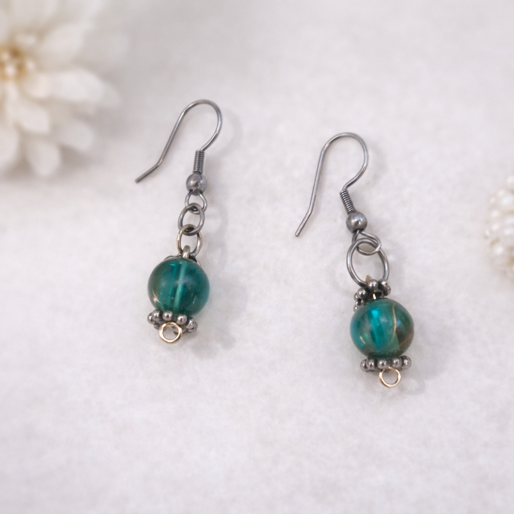 Boucles d’oreilles perles vertes élégantes – Acier inoxydable